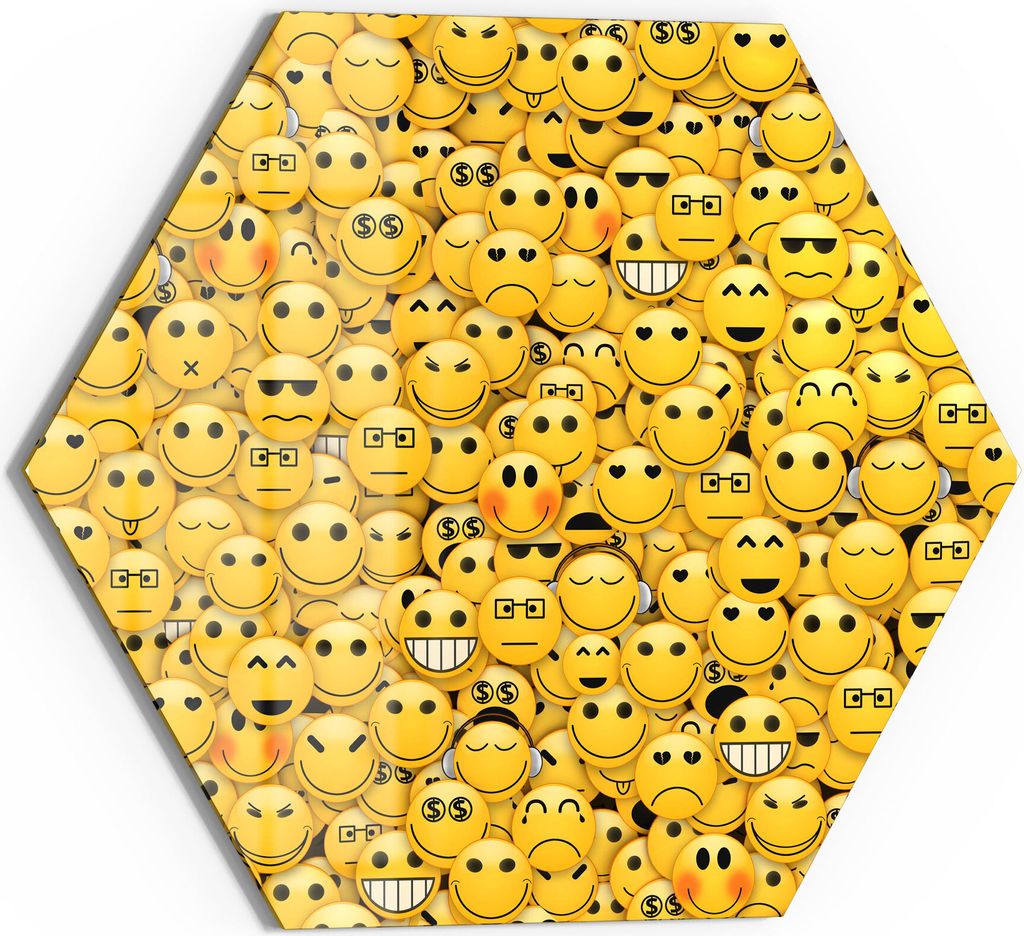 DEQORI Magnettafel Glas 40x35 cm 6-eckig 'Vielzahl von Smileys' beschreibbar Whiteboard