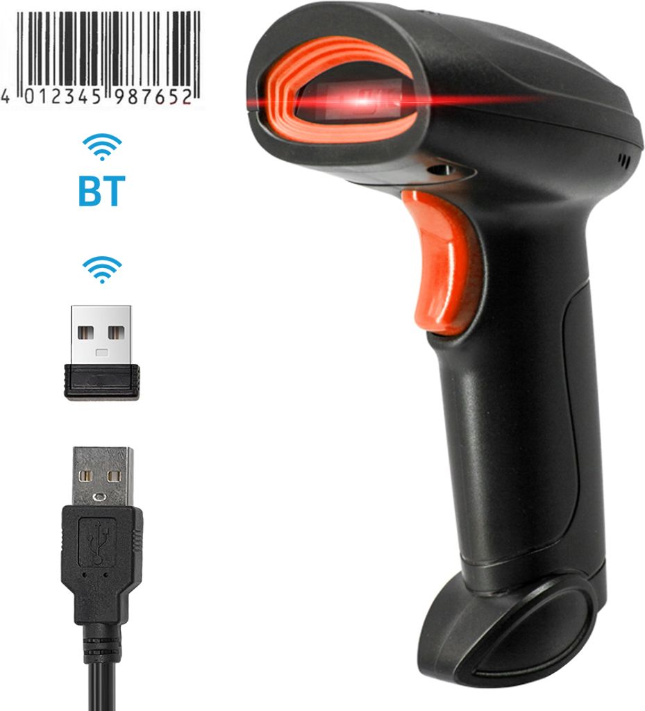 Kabelloser 1D-Barcode-Scanner, 2,4 G + BT + USB-Kabelverbindung, CCD-Scankopf fuer Papier- und Bildschirmcodes, kompatibel mit Windows, Android, Li...