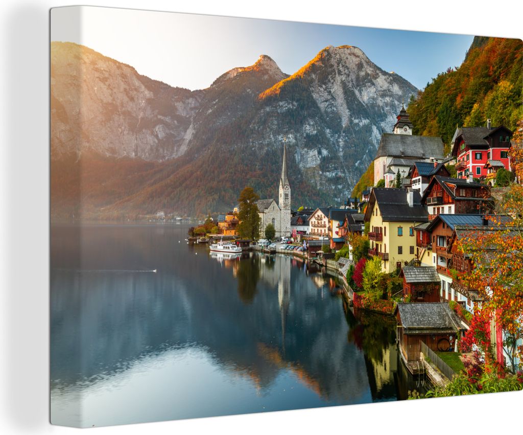 OneMillionCanvasses - Leinwandbilder - 150x100 cm, Stadt an einem See in Österreich, Wandbilder Kunstdruck Wanddekoration