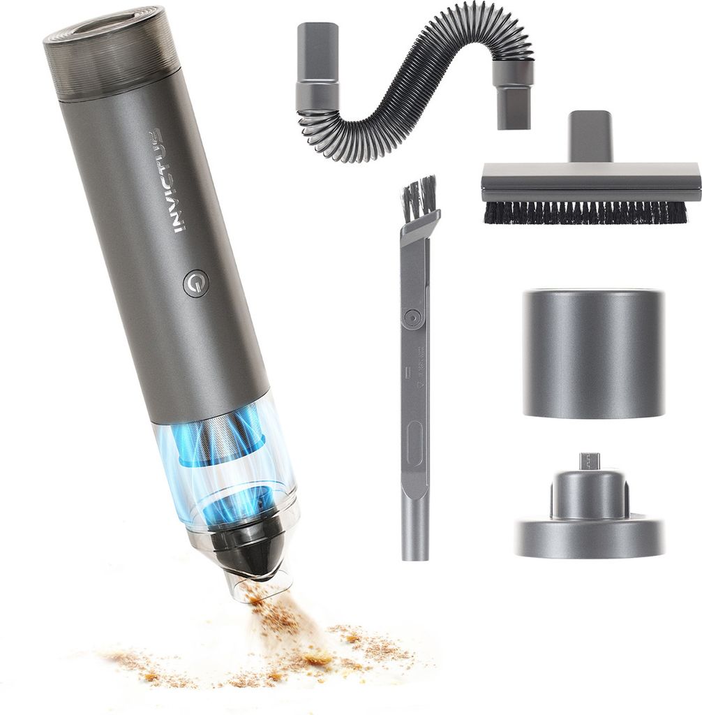 Genius Invictus ONE Table Handstaubsauger Akku kabellos 9-TLG, Mini Akkusauger 2 in 1 für Auto Tisch PC, Autostaubsauger Luftpumpe Luftgebläse