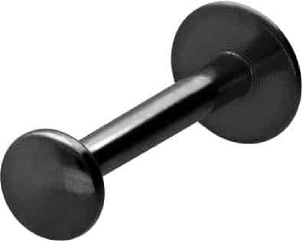 Ohrpiercing, Nasenpiercing Titan Labret mit Innengewinde FLAT-DISC Schwarz Stablänge: 8mm | Discgröße: 3mm
