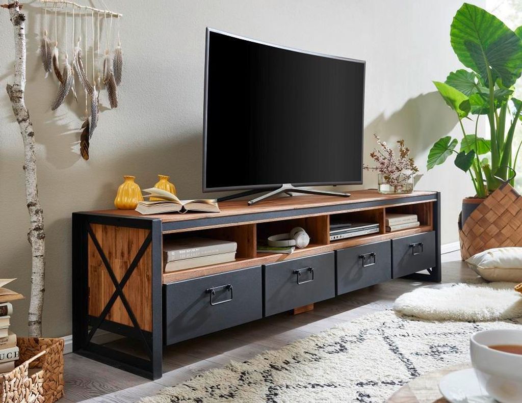 TV Board 198cm 'Montreux' Akazie & Metall schwarz