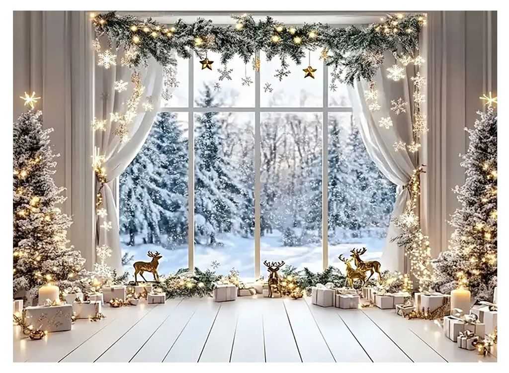 Weihnachtlicher Hintergrundstoff 480 x 210 cm, große Weihnachts-Party-Kulisse für Wanddekoration, einfache Installation, Foto-Requisite H