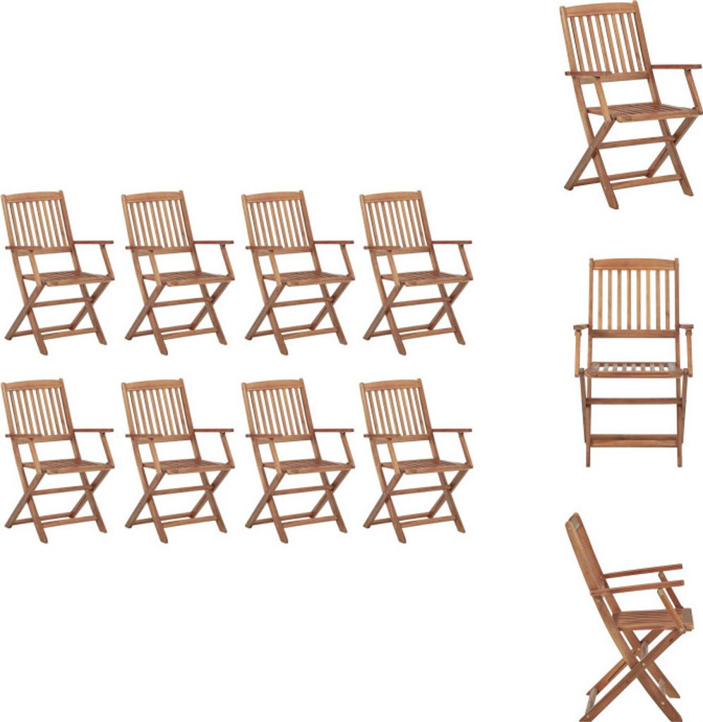 Lot De 4 Chaises De Jardin Pliantes En Acacia Massif VidaXL | Dossier Confortable, Design à Lattes | Pour Terrasse, Patio