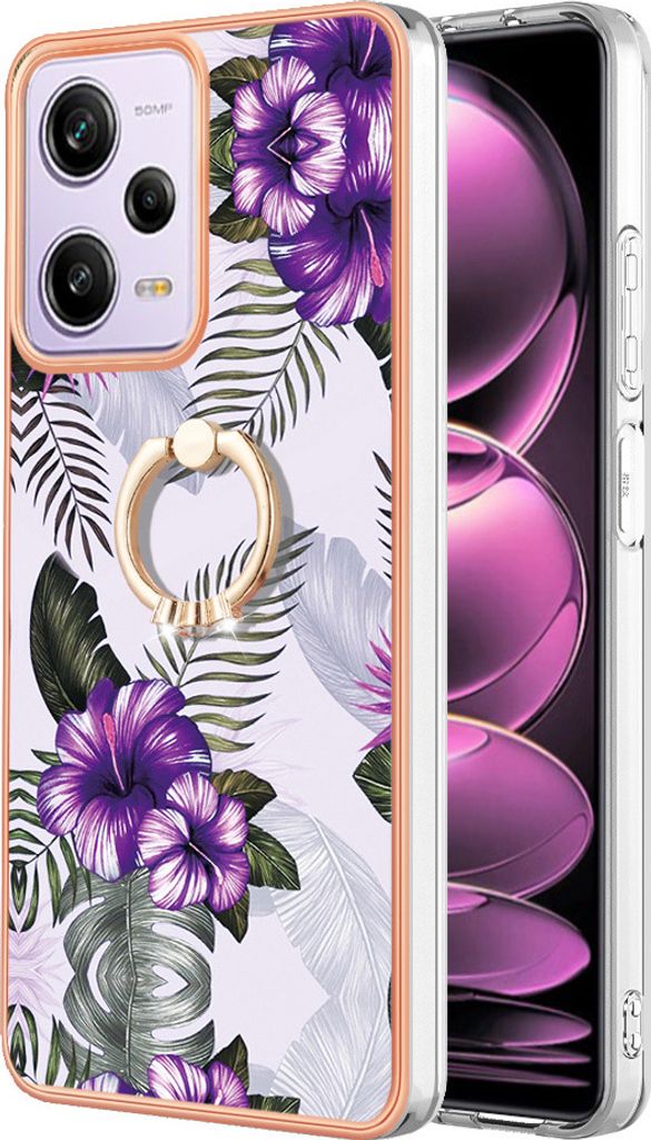 Hülle für Xiaomi Poco X5 Pro/Redmi Note 12 Pro 5G Muster TPU Silikon Stoßdämpfer Bumper Schutzhülle mit Ring Ständer Lila
