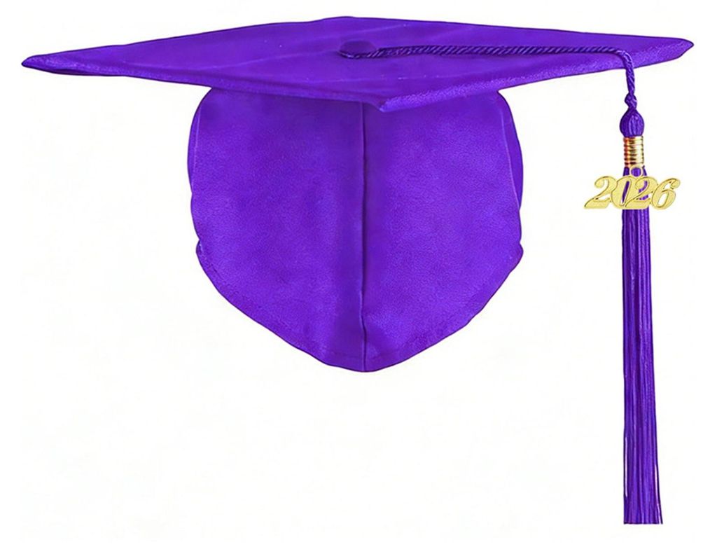 Bachelor-Abschlusshut 2026, glatte Oberfläche, quadratisches Kronendesign, goldene Quaste mit Jahreszahl-Verzierung