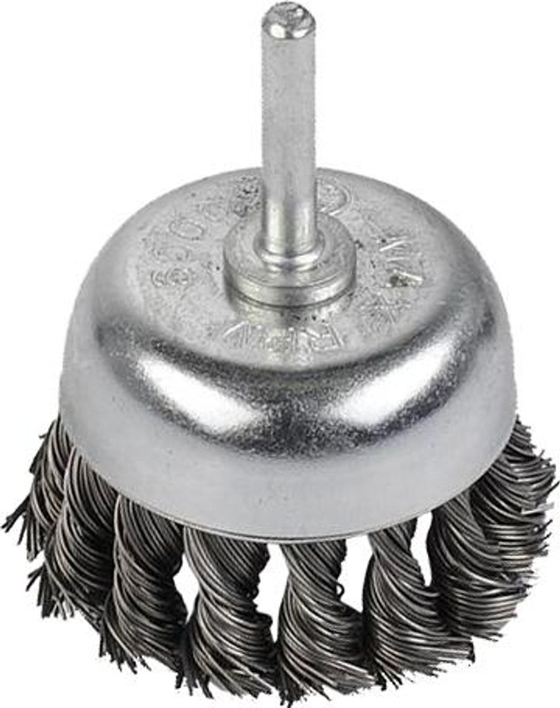 KREATOR Stahl Bürstenaufsatz Topfdrahtbürste - Rundbürste ø 65 mm - 6 mm Schaft - Stahl gezopfte Rundbürste ø 50 mm