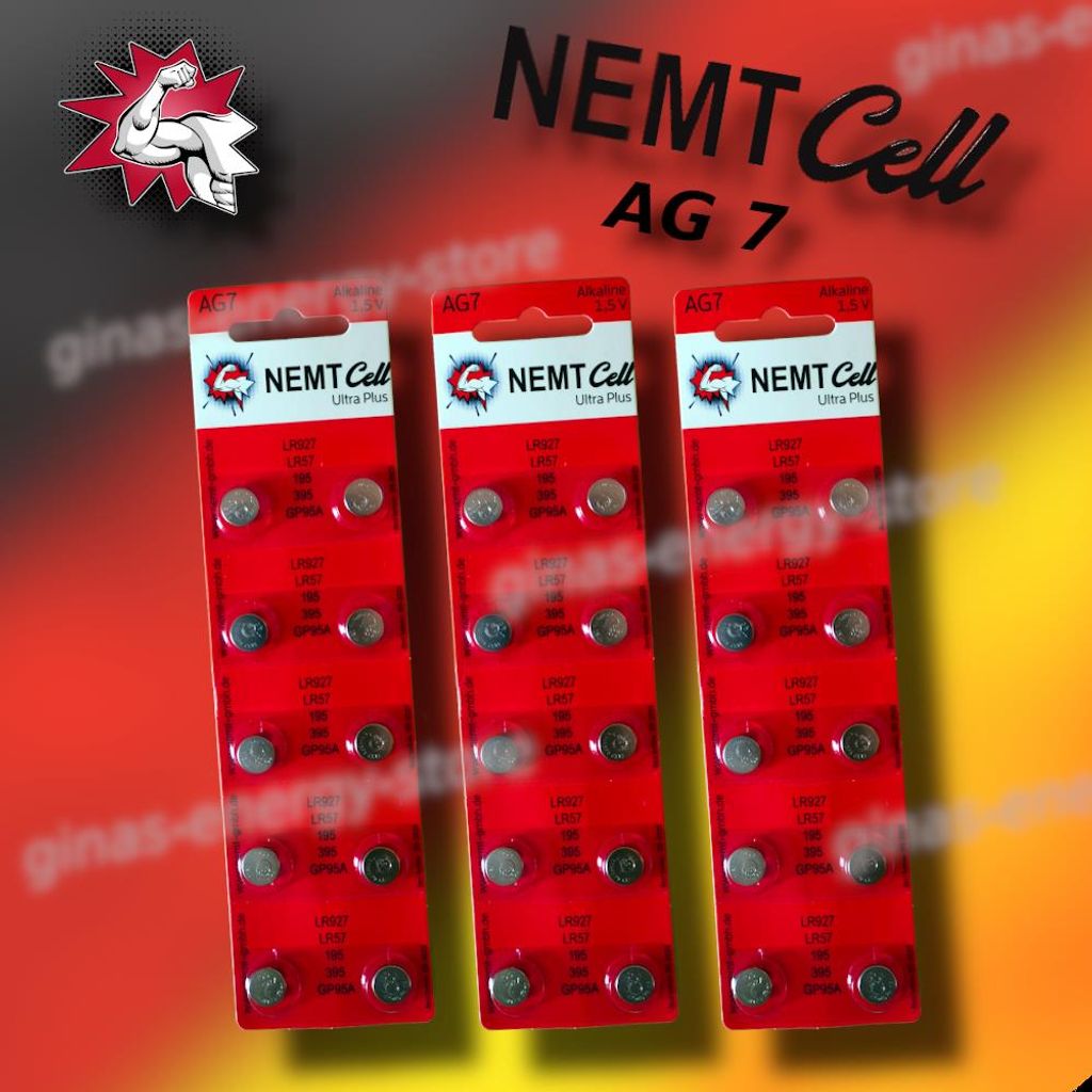 30 AG7 NEMT Cell Knopfzellen Knopfbatterien Uhrenbatterien LR927, LR57, 195, 395 1,5V