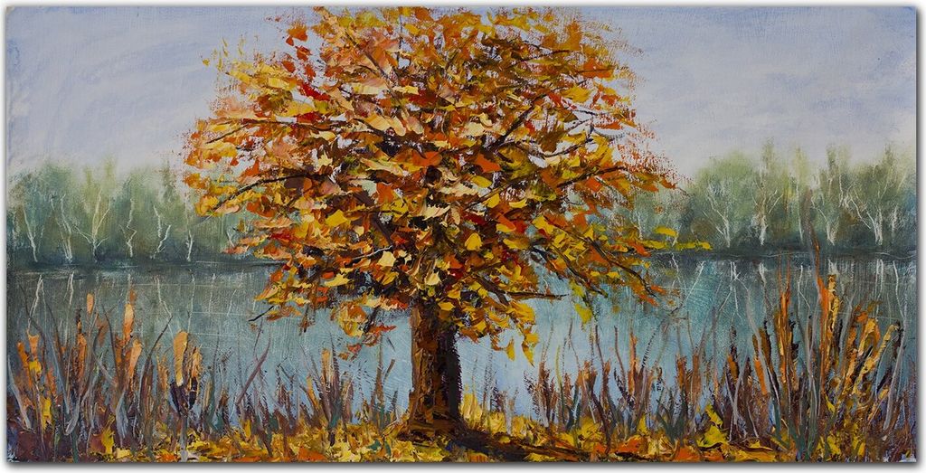 Coloray - Bild aus Glas - Glasbilder - 100 x 50 cm - Glasblock mit Bild Gehärtetes Glas Wohnzimmer Küche Dekoration Wanddekoration - See Baum Bl...