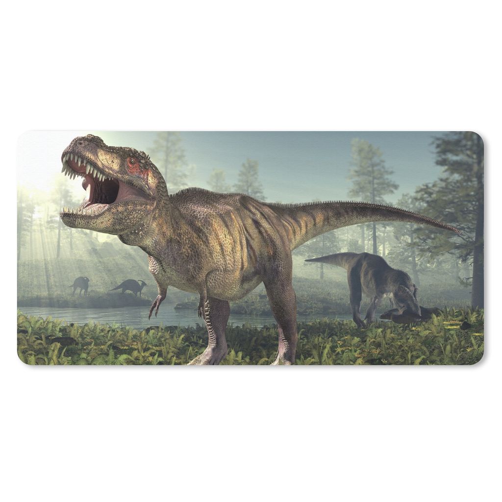 MuchoWow Schreibtischunterlage Dino - Gras - Zeichnung - Kinder - Jungen 80x40 cm - XXL Mauspad - Gaming Mauspad