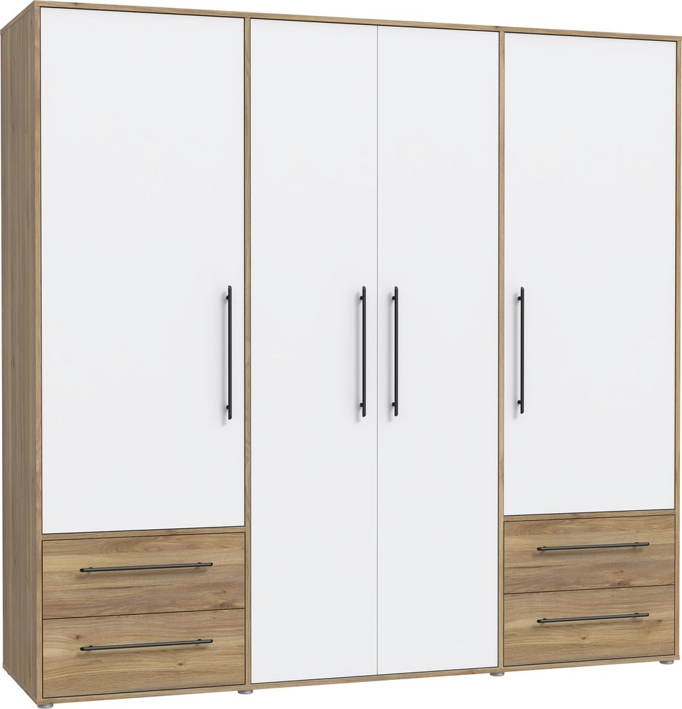 Furniture24 Drehtürenschrank Jupiter Mkss846-M680 Kleiderschrank Mauvella Eiche/Weiß