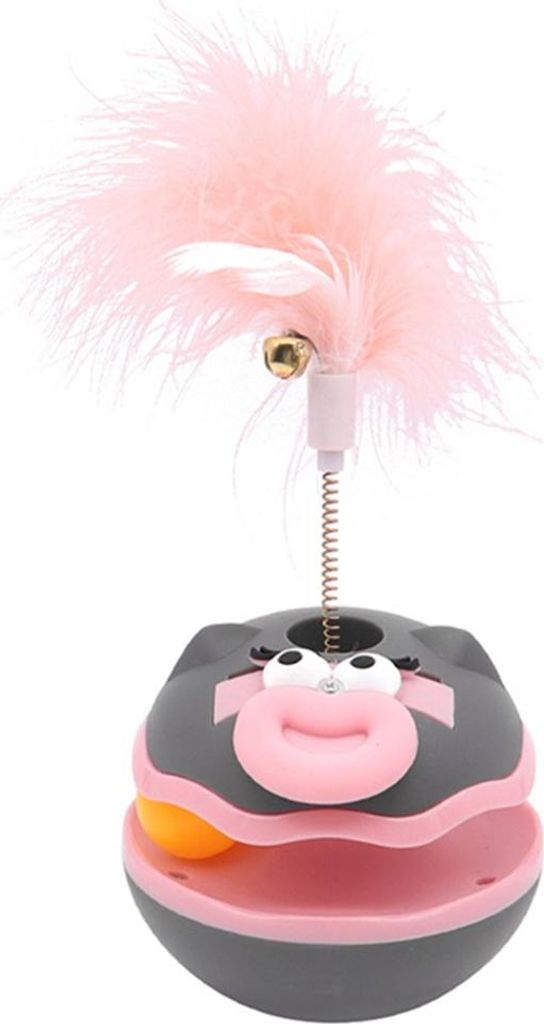 INF Interaktives Taumel-Katzenspielzeug mit Glöckchen und Federwedel Grau