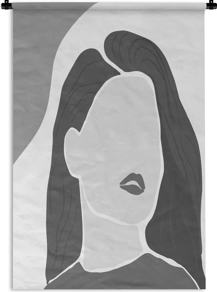 MuchoWow Wandteppich Wandbehang Porträt - Frau - Schwarz - Weiß 60x90 cm Tapisserie Dekoration Wandtuch - Foto-Teppich - Abwaschbar