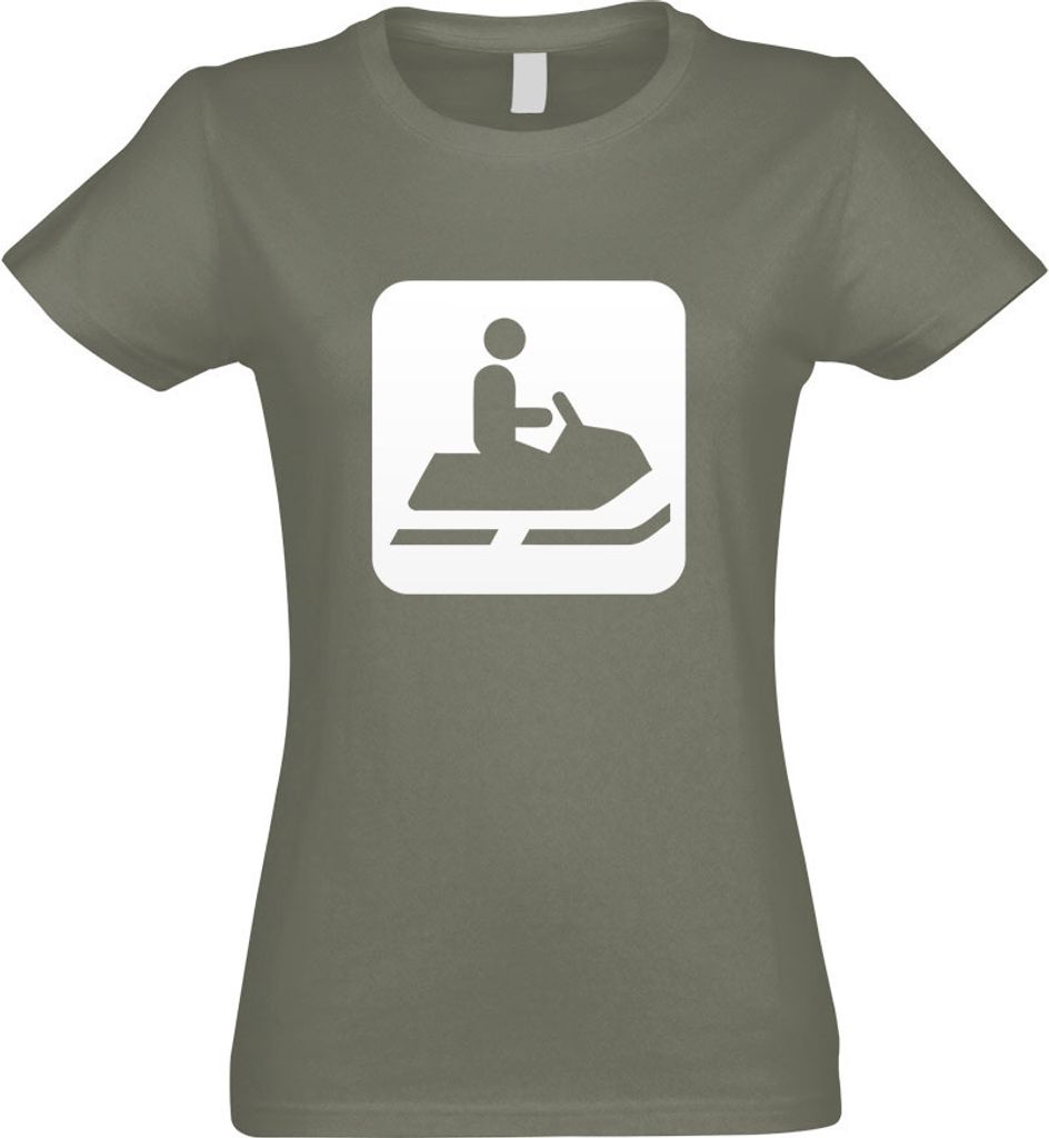 Kiwistar - T-Shirt tailliert - Damen - Olive - Schneemobil Raupen Piktogramme - mit Motiv Bedruckt - Funshirt Design - Sport - Freizeit - Damen - XL