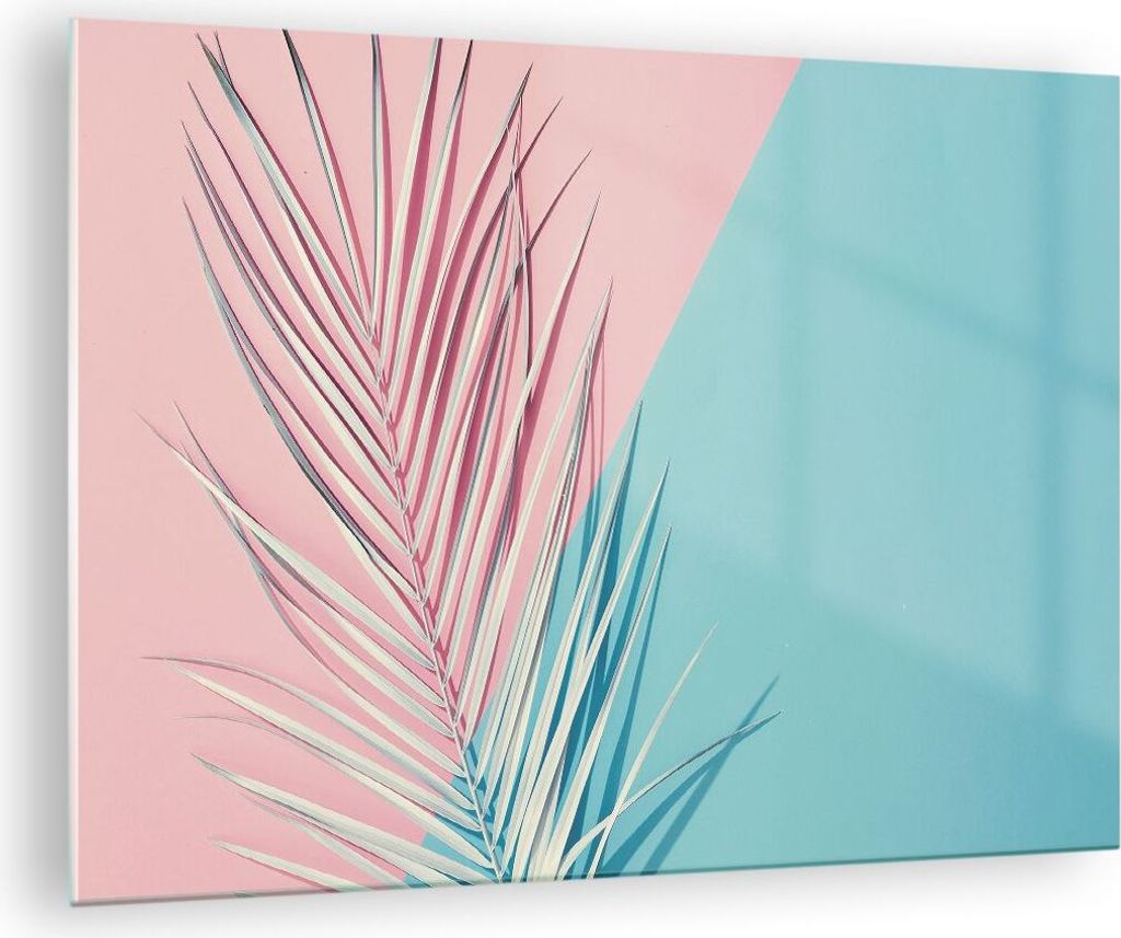 Bilder auf glas - Einteilig - Blatt Rosa Türkis - 70x50cm - Produktbild 