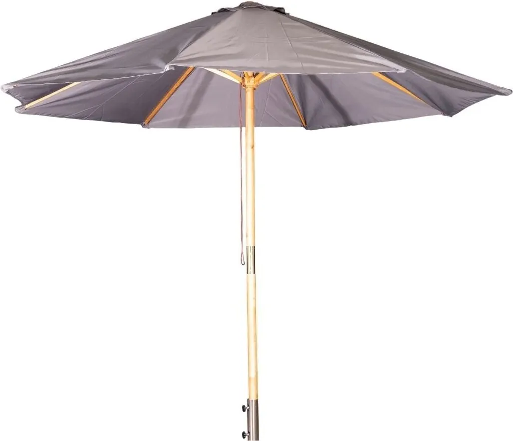 Parasol droit Naxos gris avec mât aspect bois naturel de 3 mètres