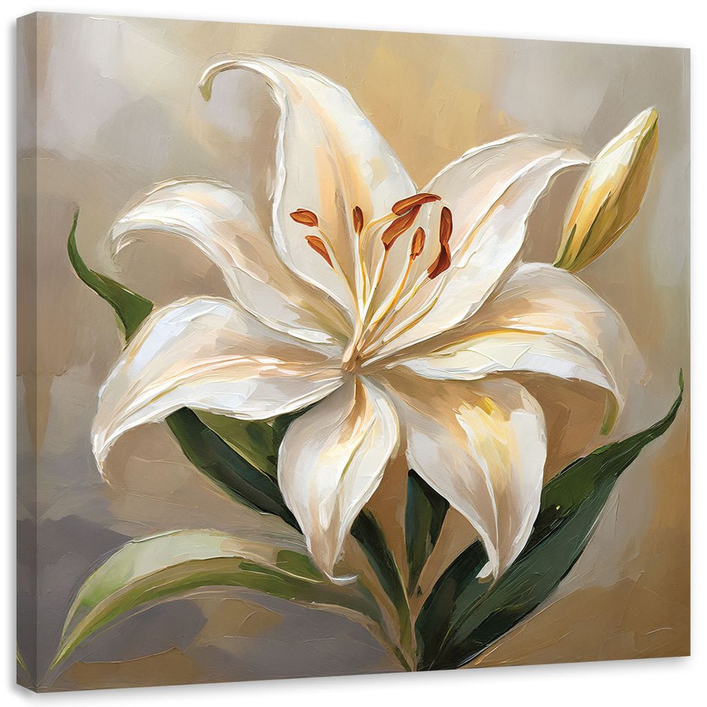 Leinwandbild 3D-Lilie gemalt 30x30 Feeby Beige bild für die wand bereit zum aufhängen