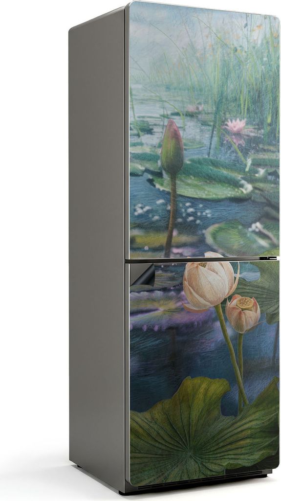 Lilien auf der Seeoberfläche – Magnetische Kühlschrank Abdeckung – Dekorfolie magnetisch Küche – Kühlschrank Magnet Deko – selbstkleben...