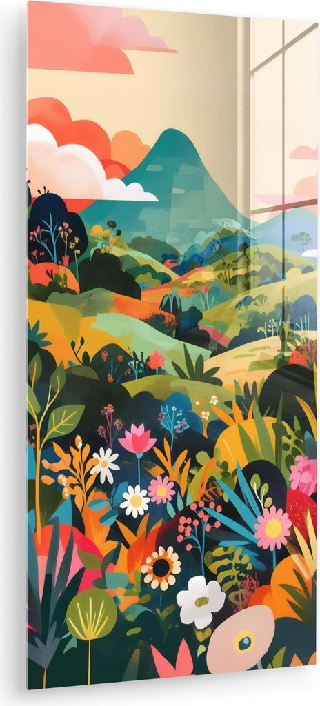 MuchoWow Glasbilder - Bilder auf Wandbild - Foto auf Glas Sonnenlicht - Hügel - Bewölkter Himmel 40x80 cm Wanddekoration aus Glas - Acrylglasbild...