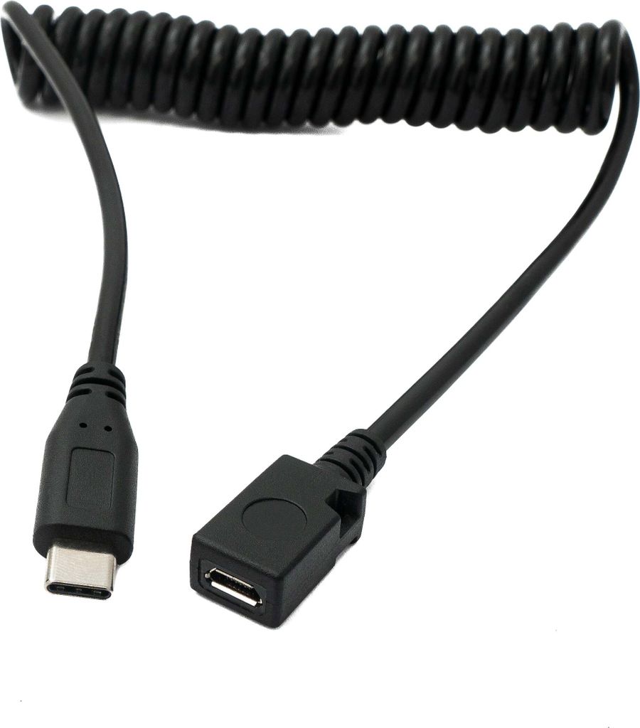 System-S USB 3.1 Kabel 120 cm Stecker zu 2.0 Mini B Buchse Spirale in Schwarz