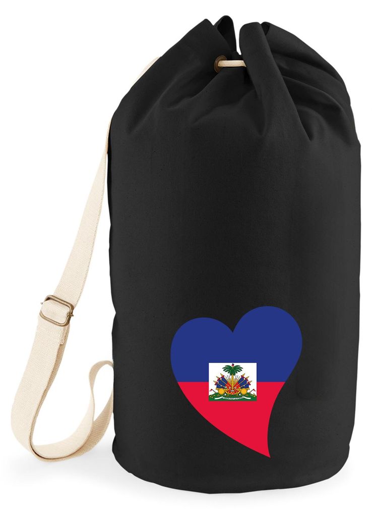 Huuraa Seesack Haiti Flagge Herz 20 Liter Black Baumwolle Rucksack Geschenkidee