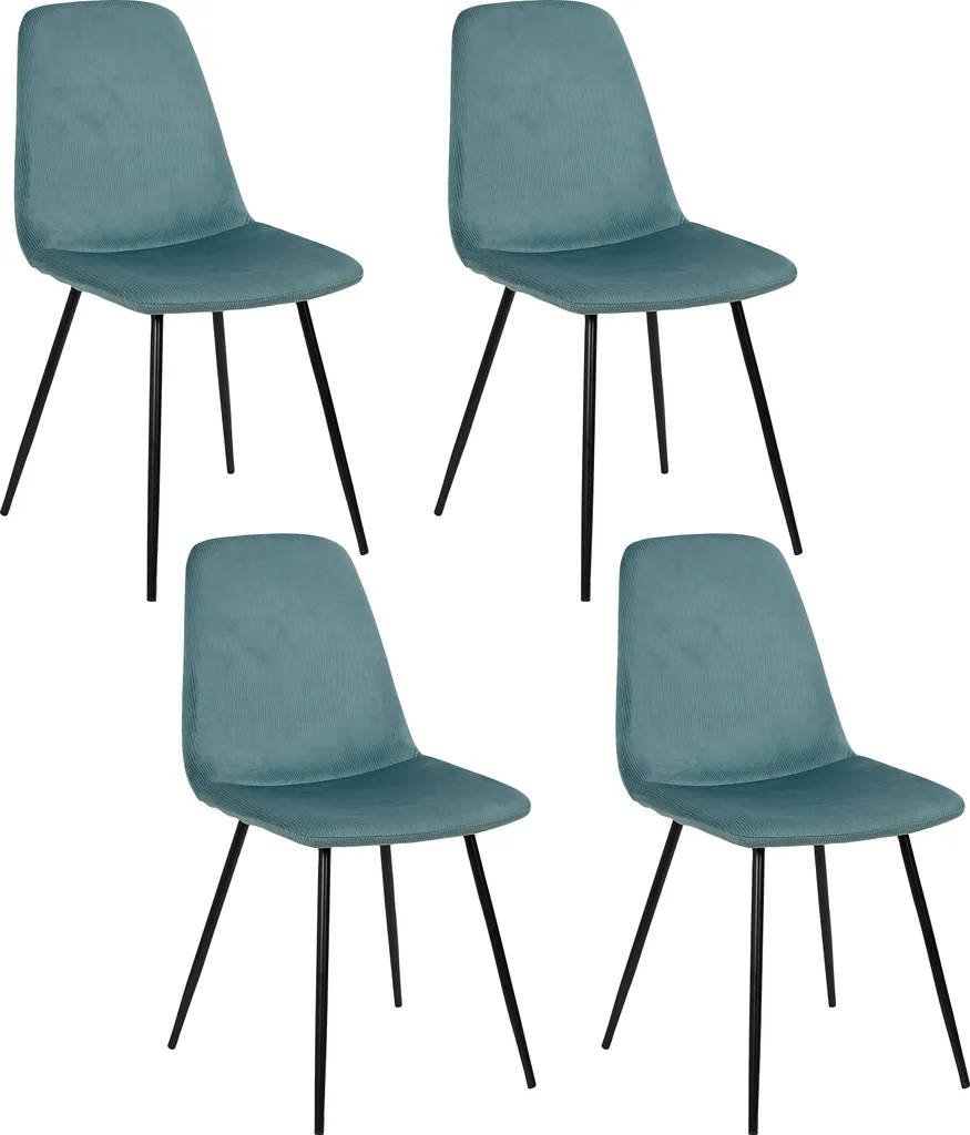 Chaise Confortable Giulia Velours Côtelé Bleu Canard : Lot de 4 Solide
