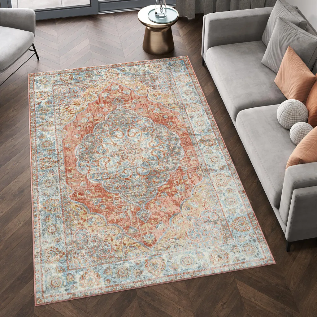 Grand Tapis de Salon Rectangulaire 140x200 cm Effet Vieilli Marron