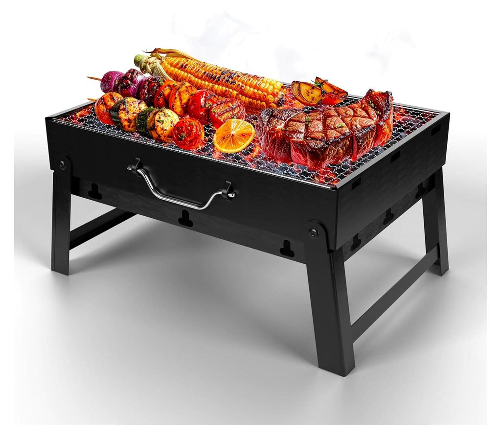 Faltbarer tragbarer Grillkoffer für Garten Holzkohle BBQ - Kompakter Grill mit großer Grillfläche, ergonomischem Griff und herausnehmbarer Feuer...