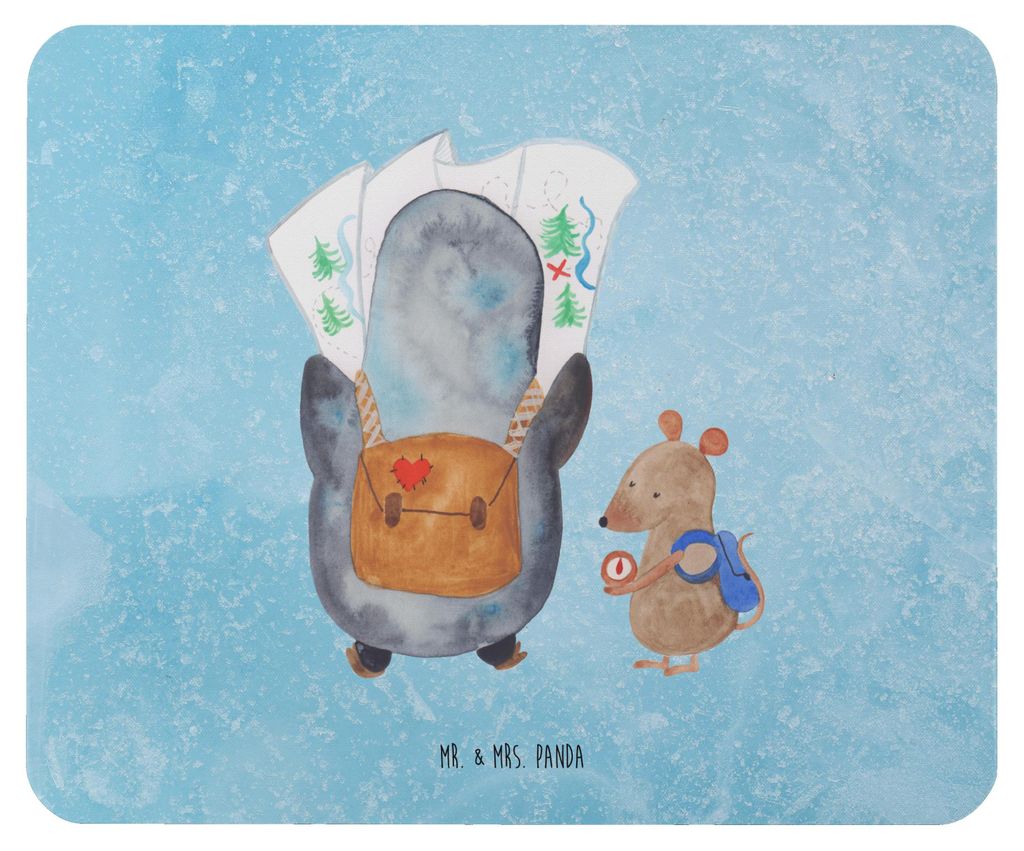 Mr. & Mrs. Panda Mousepad Pinguin & Maus Wanderer - Eisblau - Geschenk, mauspad pc, Pinguine, laptop, Wandern, Mouse Pad, Abenteuer, Abenteurer