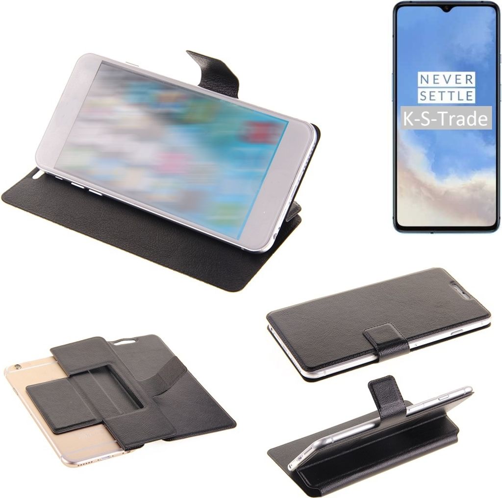 K-S-Trade Schutzhülle kompatibel mit OnePlus 7T Schutzhülle Flip Cover Klapphülle Wallet Case Slim Handyhülle bookstyle schwarz