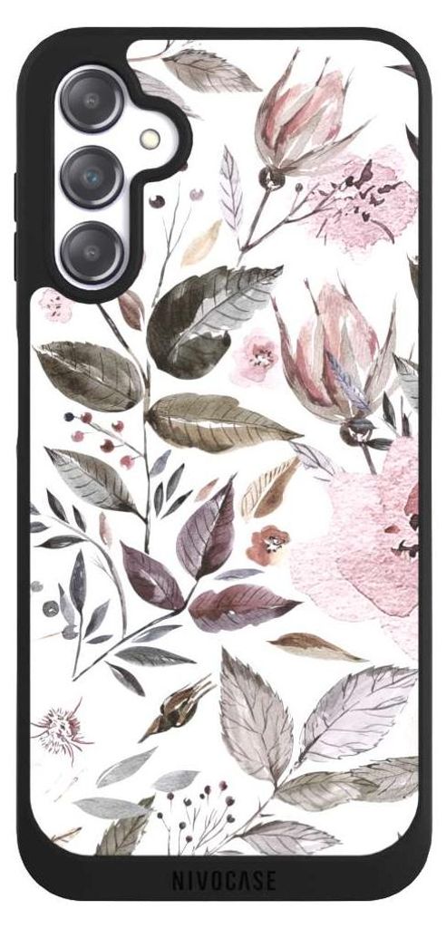 NIVOCASE Handyhülle für Samsung Galaxy A14 5G Hülle NIVOpure Case Schwarz Blumen Pastell Wasserfarbe