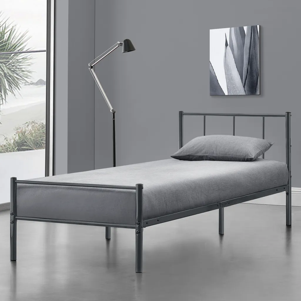 Cadre de lit en métal 90x200cm gris foncé silencieux et facile à monter