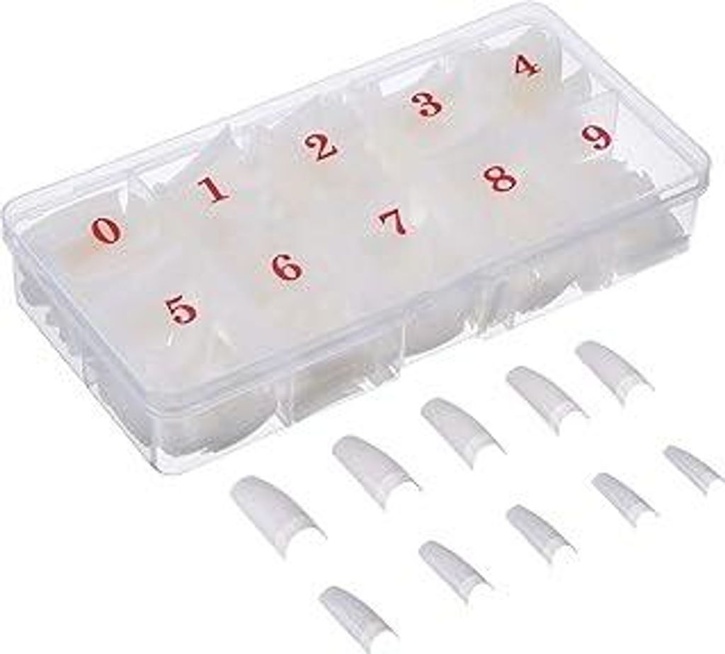 500 Stück Acryl Künstlich Nagelspitzen Falsche Nagel Nageltips Französisch Natürliche Fake Nägel Tipps Nail Tips mit Box für Damen Mädchen