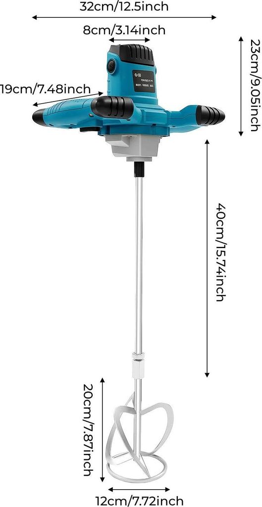 Rührwerk für Farbe und Putz - elektrischer Mörtelmischer 1400W - 6 Stufen 0–1200 U/min - 220V EU-Stecker - selbstarretierender Griff - blau