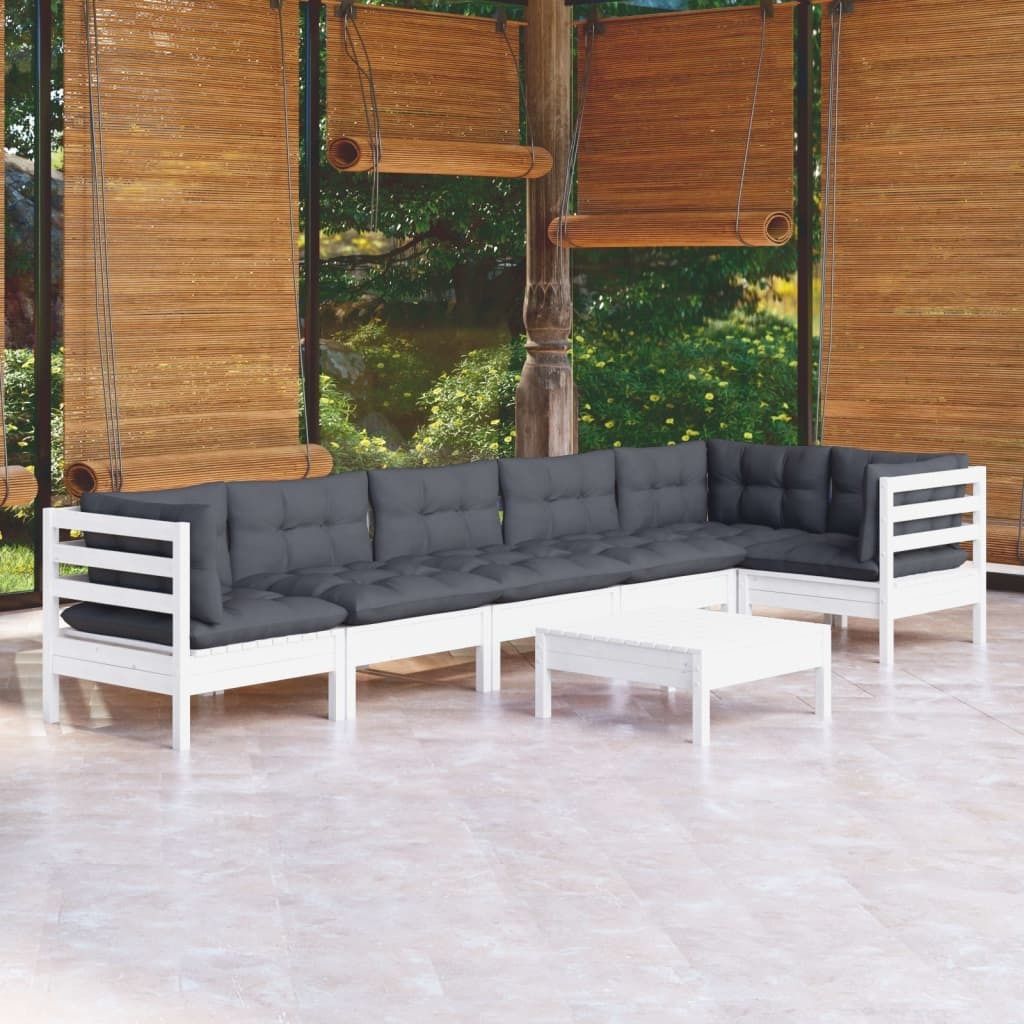 ZMH 7-tlg. Garten-Lounge-Set mit Kissen Weiß Kiefernholz