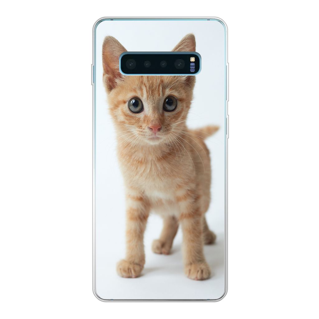 MuchoWow Handyhülle Schutzhülle Hülle für Samsung Galaxy S10 Plus Katze - Rot - Kätzchen - Mädchen - Kinder - Jungen - Kind Silikon Softcas...