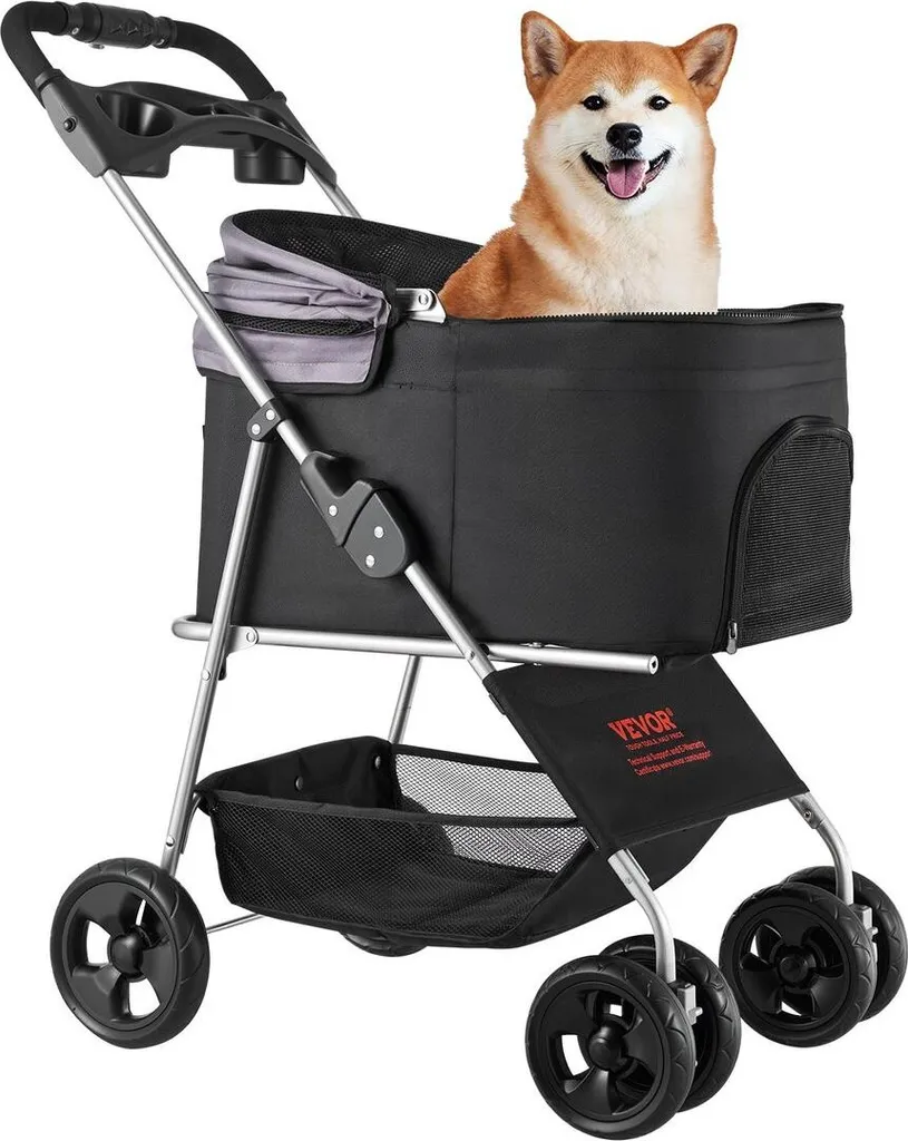 Poussette Chien Pliable à 4 Roues avec Panier Amovible Jusqu'à 16kg