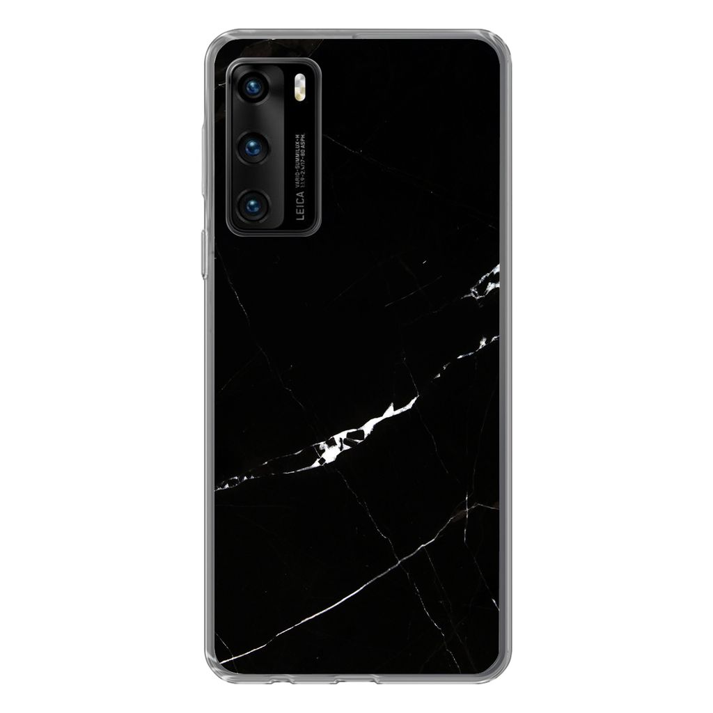 MuchoWow Handyhülle Schutzhülle Hülle für Huawei P40 Marmor - Schwarz - Natursteine Silikon Softcase Handy Hülle - Handytasche