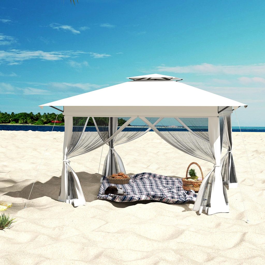 NAIZY 4x4 m Pop-Up Faltpavillon, Schnellaufbau mit Ein-Knopf, Doppeldach & Belüftung, Moskitonetz, wasserdicht & UV-beständig, mit Seitenteilen, ...