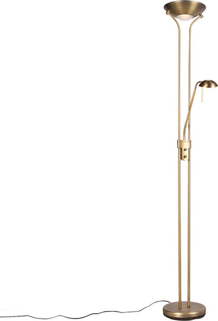 Qazqa led Modern Deckenfluter mit Lesearm, Stehleuchte, Stehlampe - Diva - Bronze, Rund, inkl. 18W integrierter LED, dimmbar, 2-flammig, 180cm, Ide...