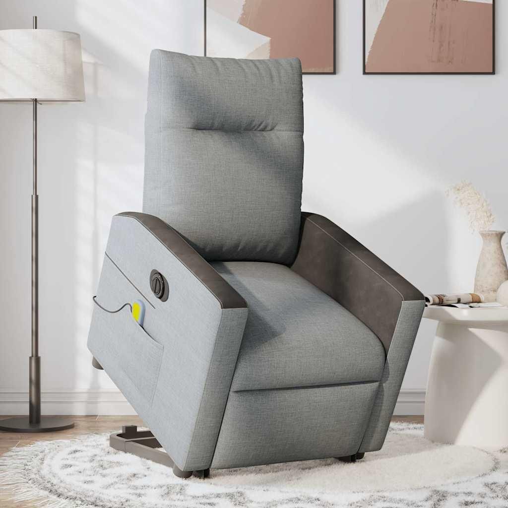 vidaXL Elektrischer Massagesessel mit Aufstehhilfe Hellgrau Stoff