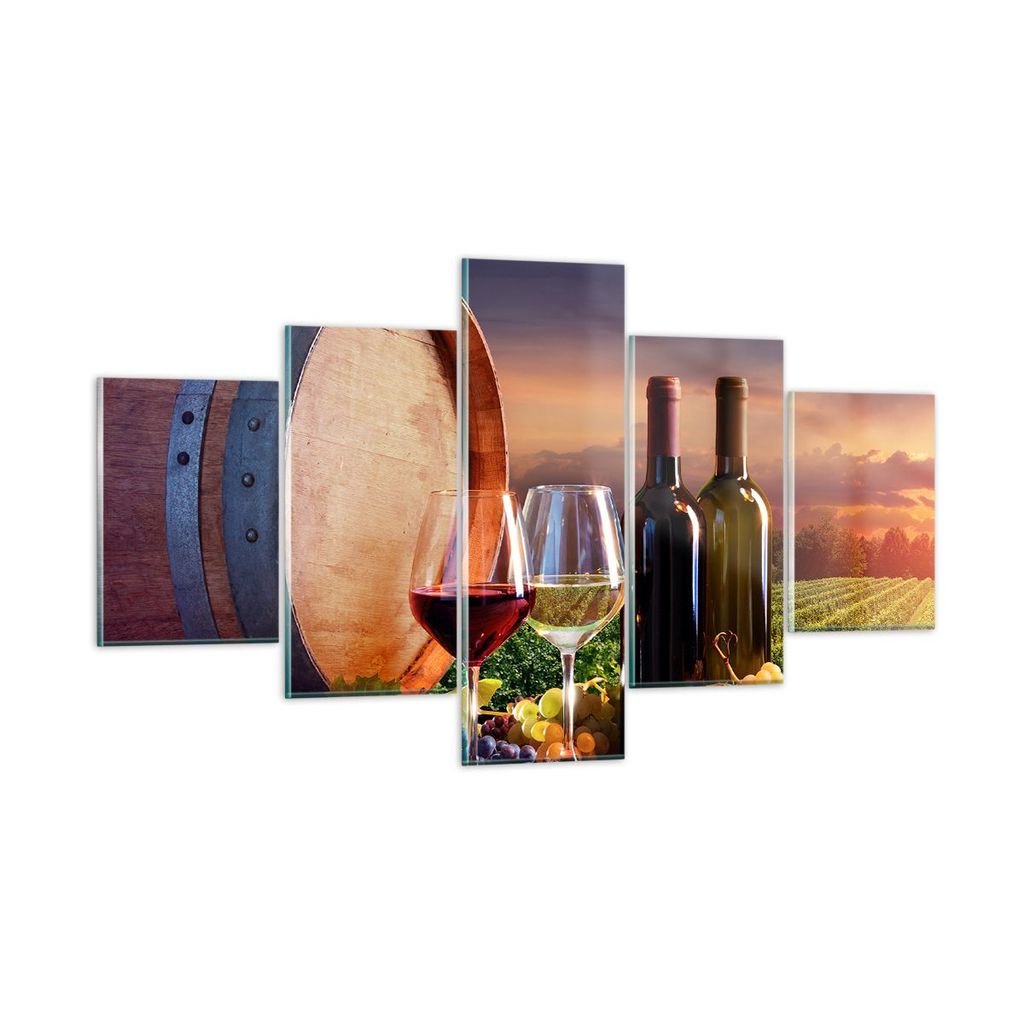 Bilder auf glas - Wein Weinberg Sommer - 125x70cm - Glasbilder - Wandbilder - Kunstdruck - zum Aufhängen bereit - Wanddekoration aus Glas - Glas B...