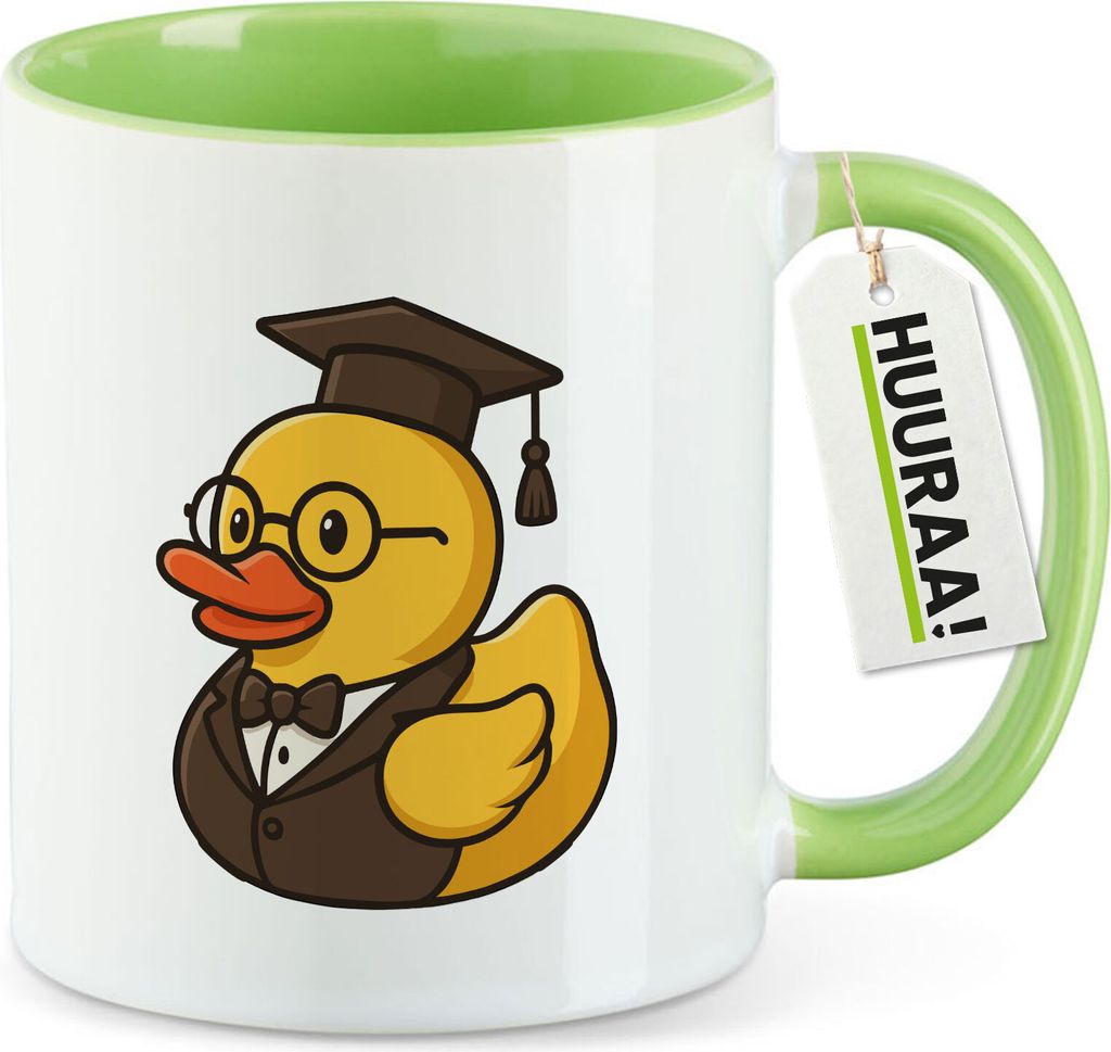 Huuraa Kaffeetasse Quietscheente Professor Gummiente Lehrer 330ml Grün Keramik Kaffeebecher Geschenkidee