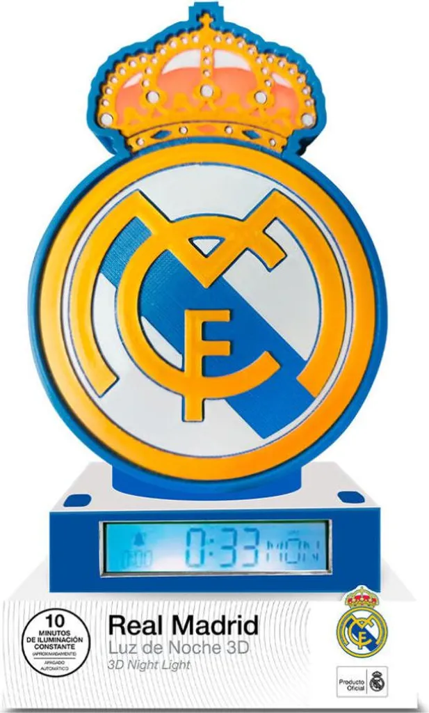 Lampe de Chevet Réveil 3D Real Madrid Coloris Jaune pour Chambre
