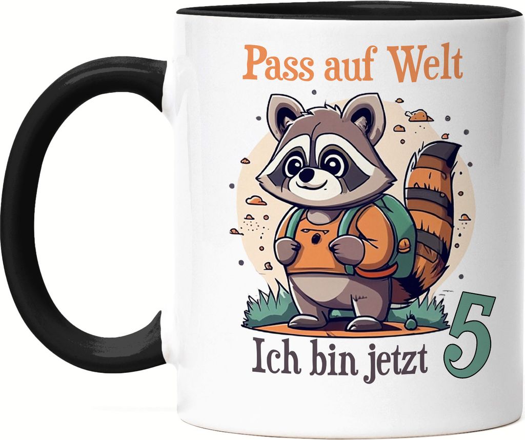 Pass auf Welt ich bin 5 Tasse Schwarz Geburtstags-Kind Jungs