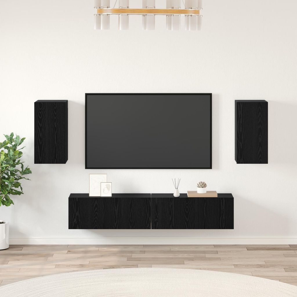 Möbel 2025 - TV-Regalset mit Regal mit Speicher mit Tür 4 pcs Schwarz Eiche 80 x 30 x 30,5 cm - TV-Schränke Neu4455