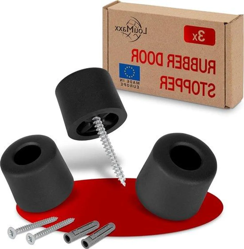 Butées de porte noires Ø 30 mm en caoutchouc haute densité - Set de 3