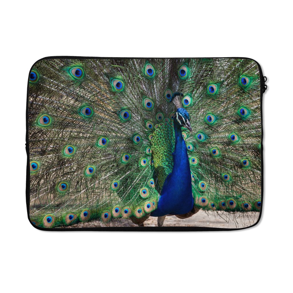 MuchoWow Laptop Hülle 13 Zoll Pfauenfedern - Blau - Vogel Laptoptasche - Laptophülle - Sleeve - Rundumschutz