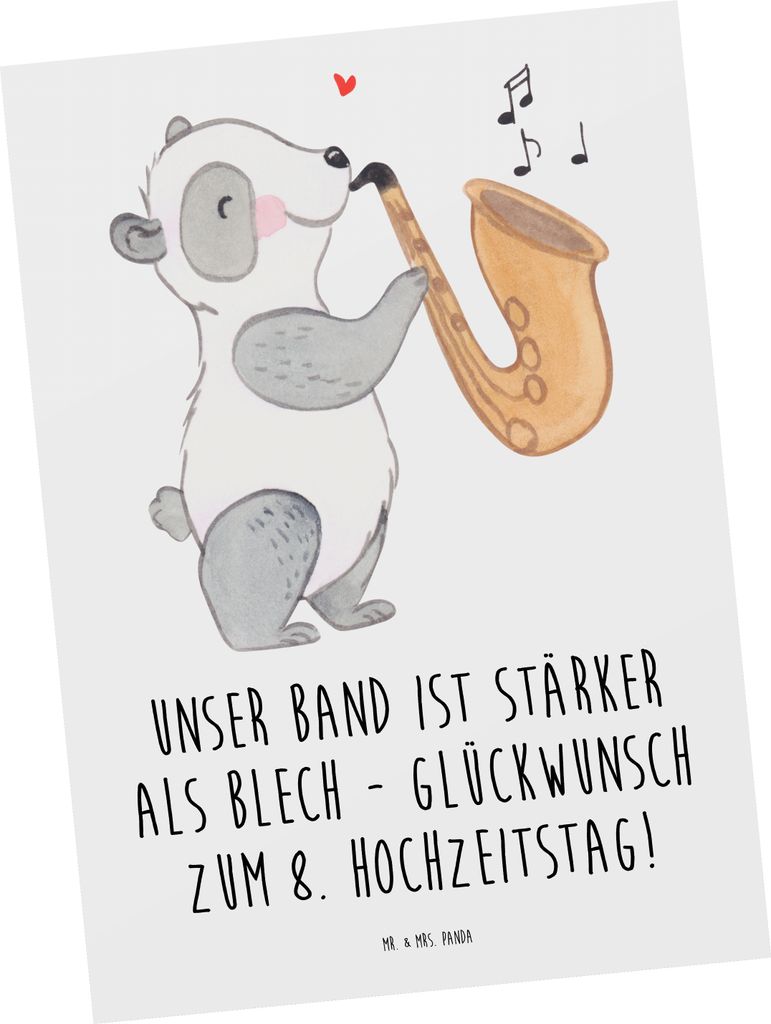 Mr. & Mrs. Panda Postkarte 8. Hochzeitstag Blechhochzeit - Weiß - Geschenk, Grußkarte, handgefertigte Produkte, romantische Geschenke, Verbundenh...