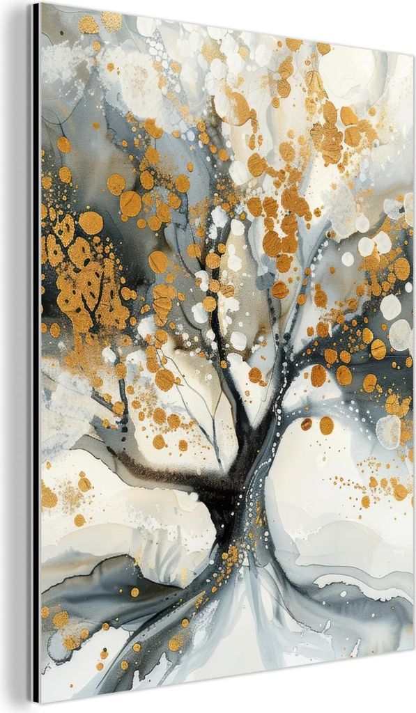 MuchoWow Wanddekoration Metall Metallbild Wandkunst 60x80 cm Baum - Modern - Abstrakt - Gold - Schwarz - Weiß MuchoWow Aluminium Gemälde - Wandde...